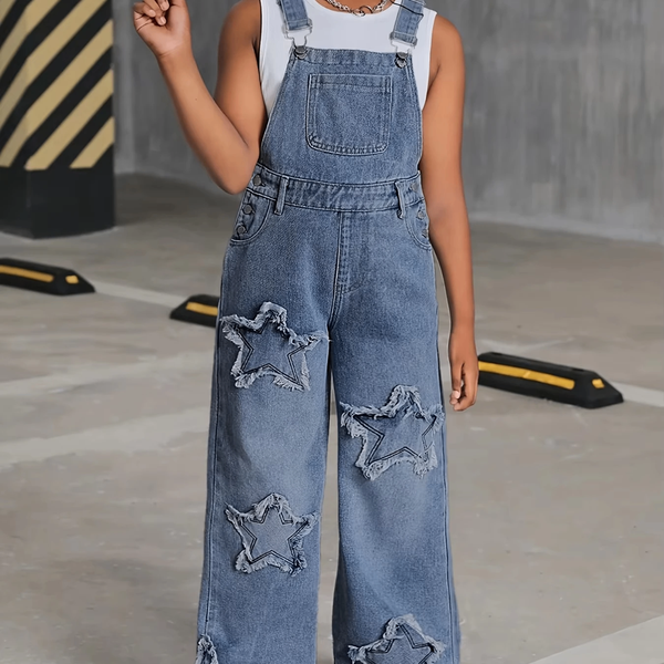 Salopette en jean étoiles fille