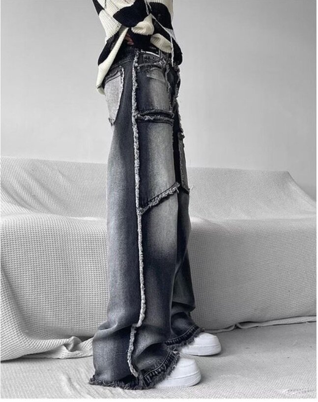 (black gray) Men's Gothic Baggy Jeans 2022 Punk Y2K Streetwe