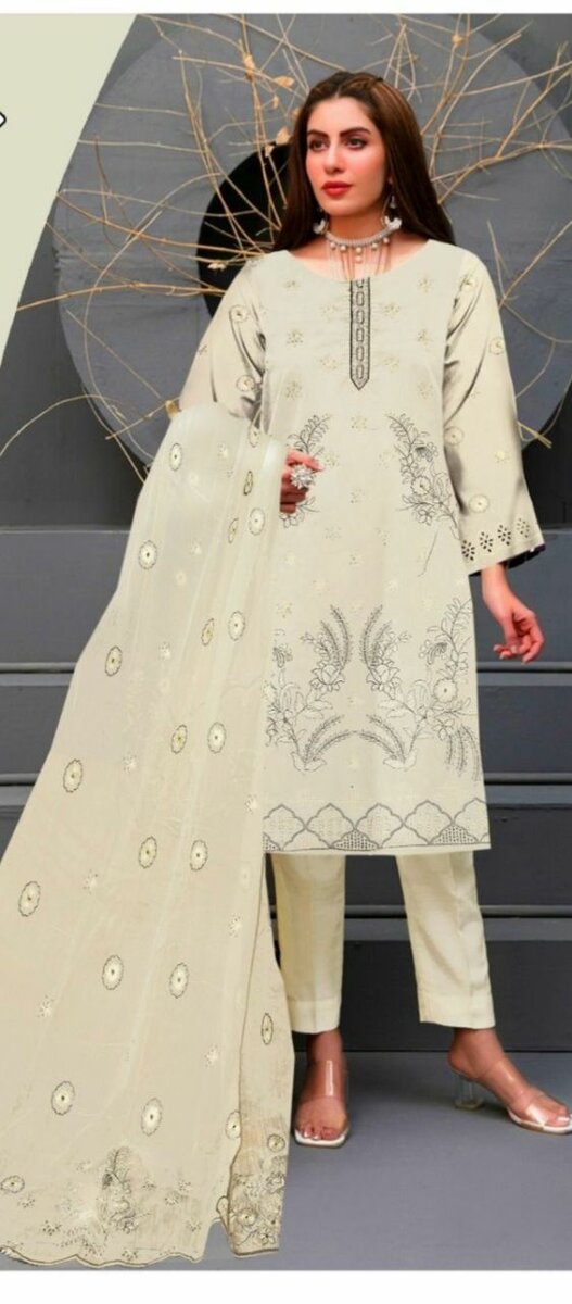 3 pcs women's unstitched Embroidered cotton suit