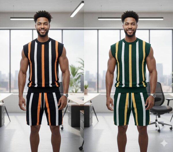 Ensemble rayé sans manches