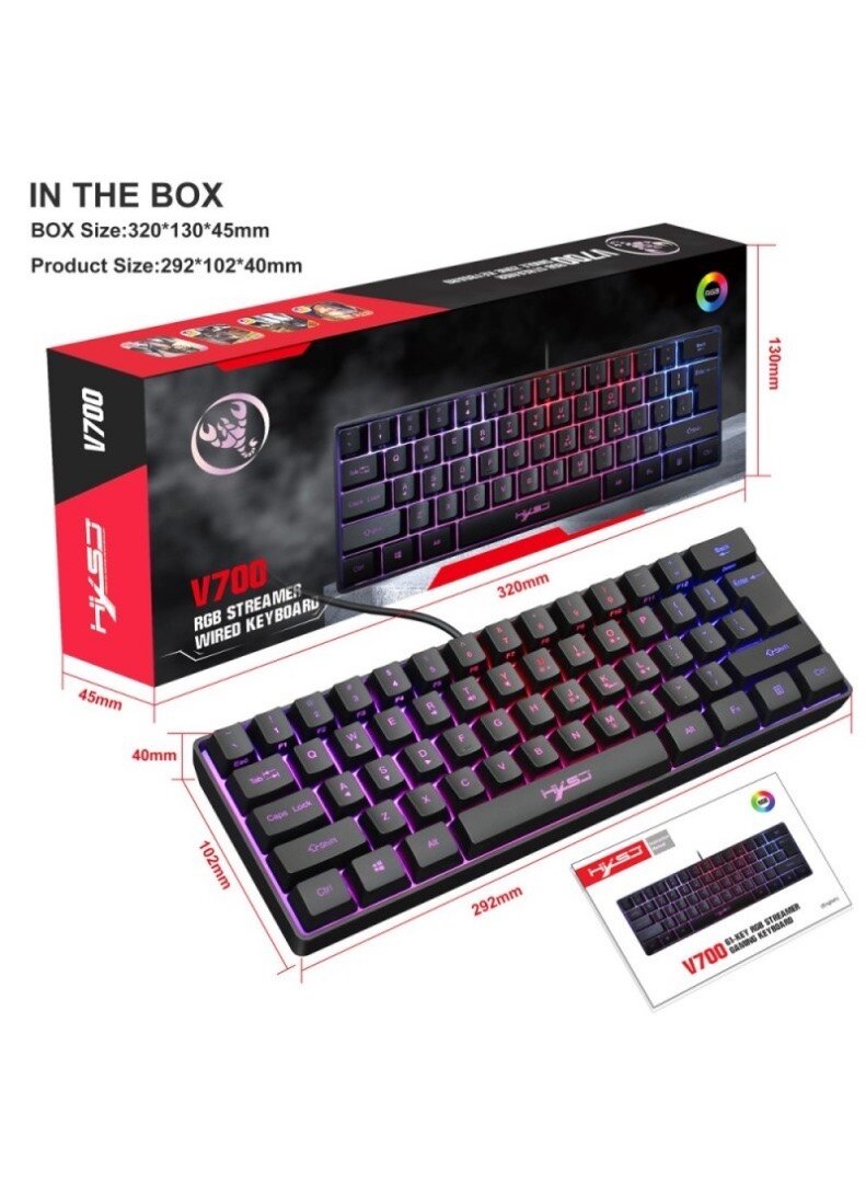 61 keys USB Wired Gaming Keyboard with C