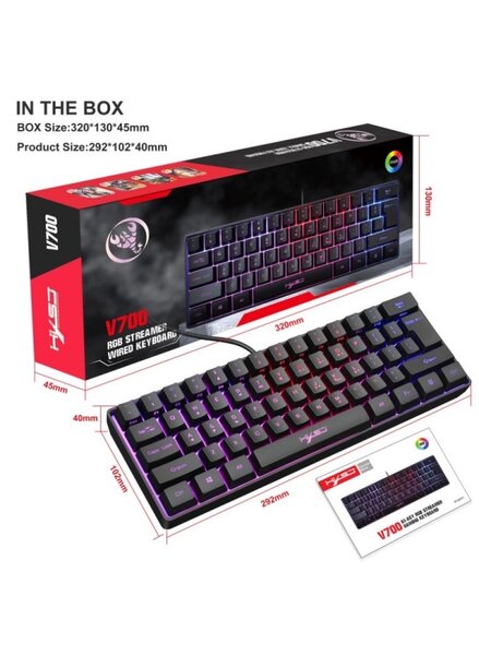 61 keys USB Wired Gaming Keyboard with C