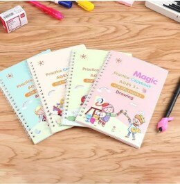 SANK Montessori Reusable Magic Book 2Magic Books + 1Magic Pen + 5Refills + 1Grip Children's Calligraphy Copybook Magic Writing Calligraphy Handwriting Copybook Set