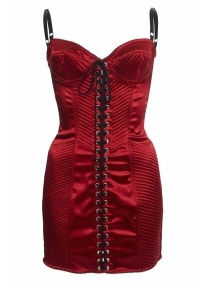 Robe corset satinée rouge