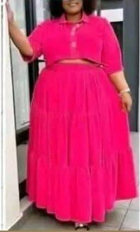 Long Sleeve Blouse and Pleated Skirt Suit, Fuchsia