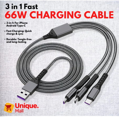 3 in 1 Data Usb Cable For Iphone Fast Charger Charging Cable For Android Phone Type C Xiaomi Huawei Samsung Charger Wire For Ipad - Unique Mall
