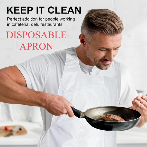 Disposable White Poly Apron - 100Pcs