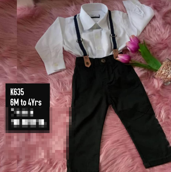 black trousers with suspenders and a shirt