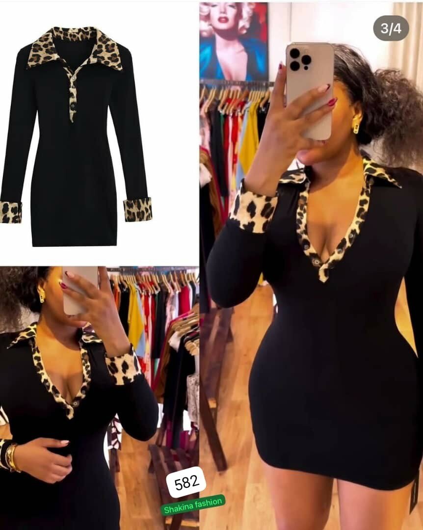 Robe noire élégante Léopard