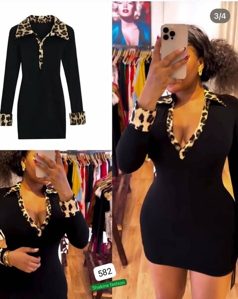 Robe noire élégante Léopard