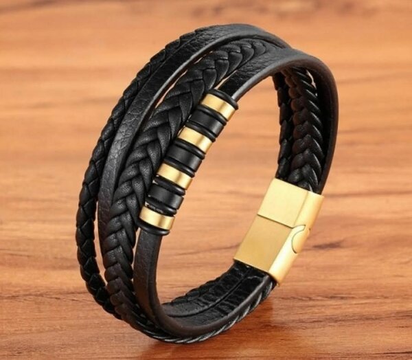 Bracelet en cuir tressé noir