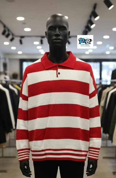Pull rayé rouge et blanc