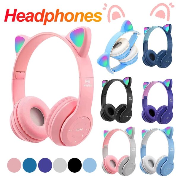Casque Bluetooth sans fil avec oreilles de chat LED
