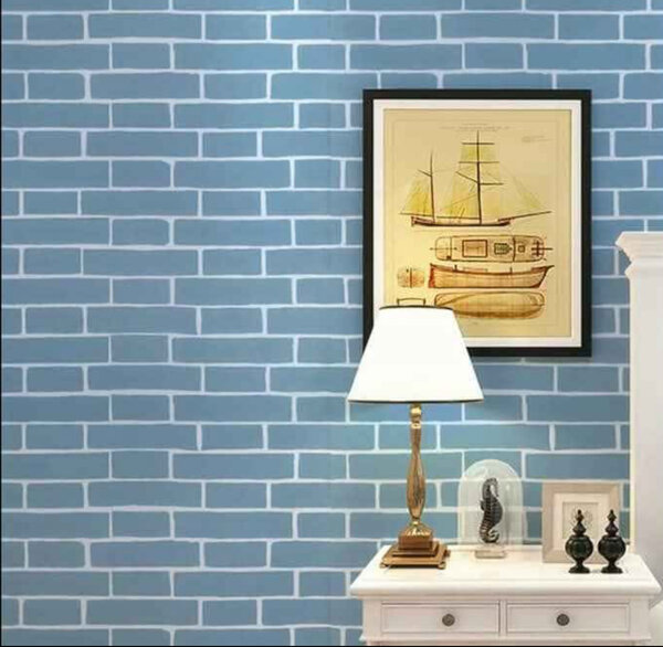 Papier Peint Effet Brique Bleu