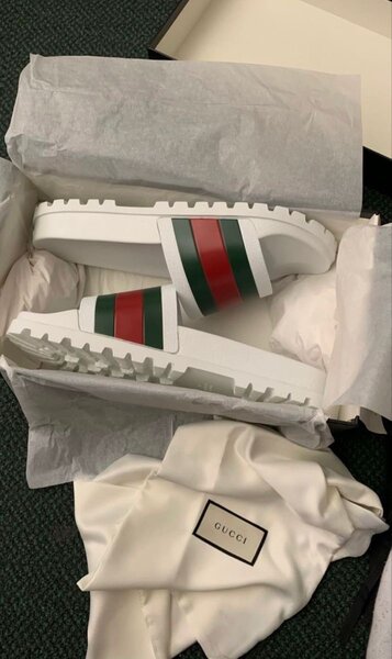 Gucci White Slide Sandals