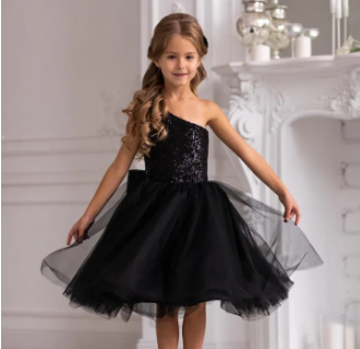 Black Sequins Tulle Flower Girl Dress - Wedding Baby Dress -  Toddler - Birthday Girl Dress ( Fabric Net And Sequin) Black Sequins Tulle Flower Girl Dress - Wedding Baby Dress - Toddler - Birthday Girl Dress ( Fabric Net And Sequin)