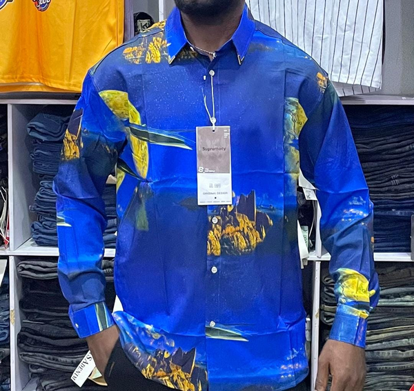 blue shirt with print