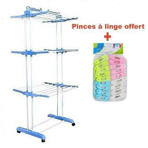 Séchoir à linges 3 Niveaux Avec Roues + 2 Paquets De Pince