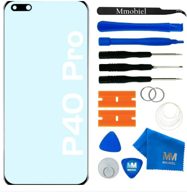 Front Glass Repair Kit Compatible with Huawei P40 Pro - 6.58 inch 2020 - Lens Screen Replacement Repair Kit - Incl. Toolkit - Black