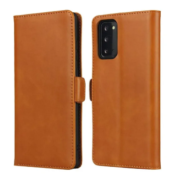 Wallet Case for Samsung Galaxy Note 20, Luxury Genuine Leather Folio Flip Cases Cover with Magnetic Buckle Card Slots, Khaki