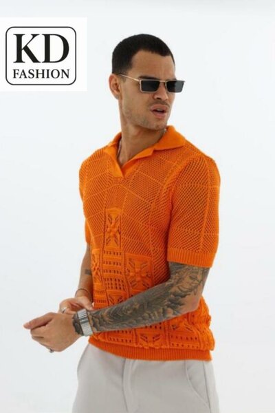 Polo tricot orange homme