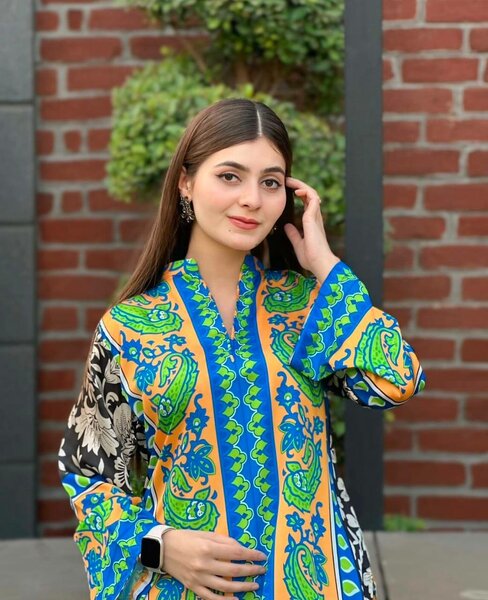 2 Pcs Woman's Stitched Printed Shirt And Plazo