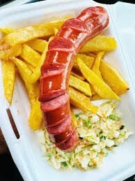 Chapati with eggs, sausage and fries