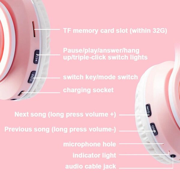 PREV  NEXT  Cute Cat Wireless Headphone RBG Cute Cat Headset