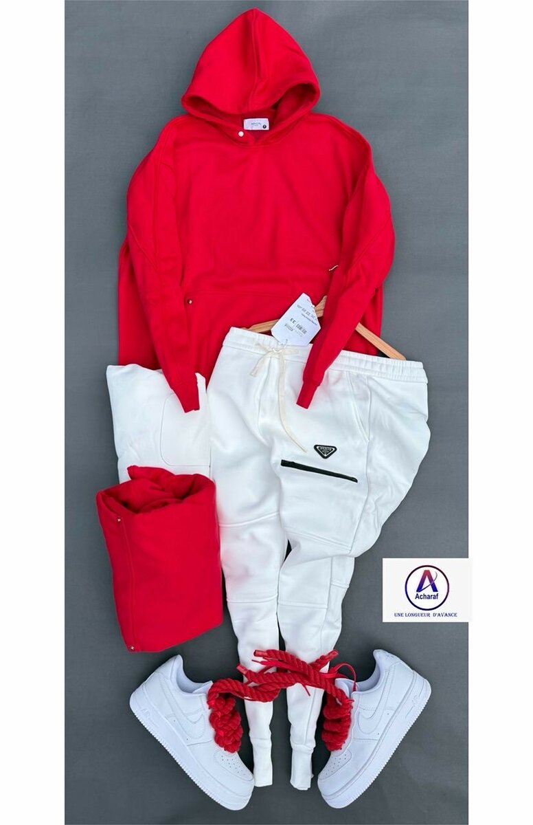 Ensemble Hoodie Rouge et Jogging Blanc