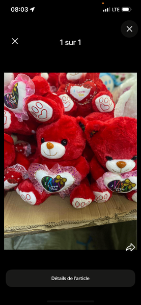 Peluche Ourson Rouge Amour