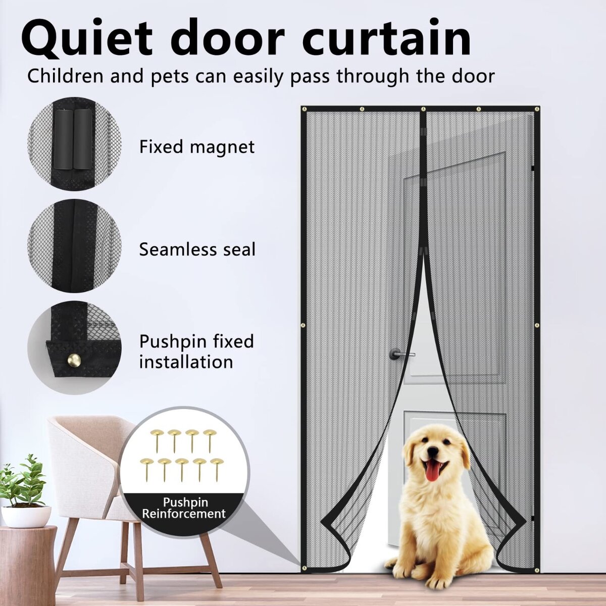 Magnetic Screen Door Mesh Handsfree Insect Barrier for Doors