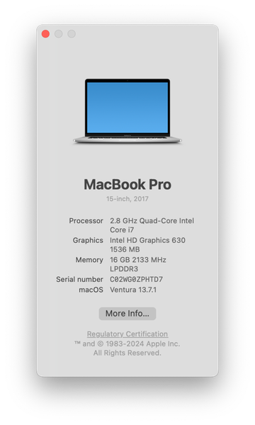2017 Apple MacBook Pro with 15 inch display
