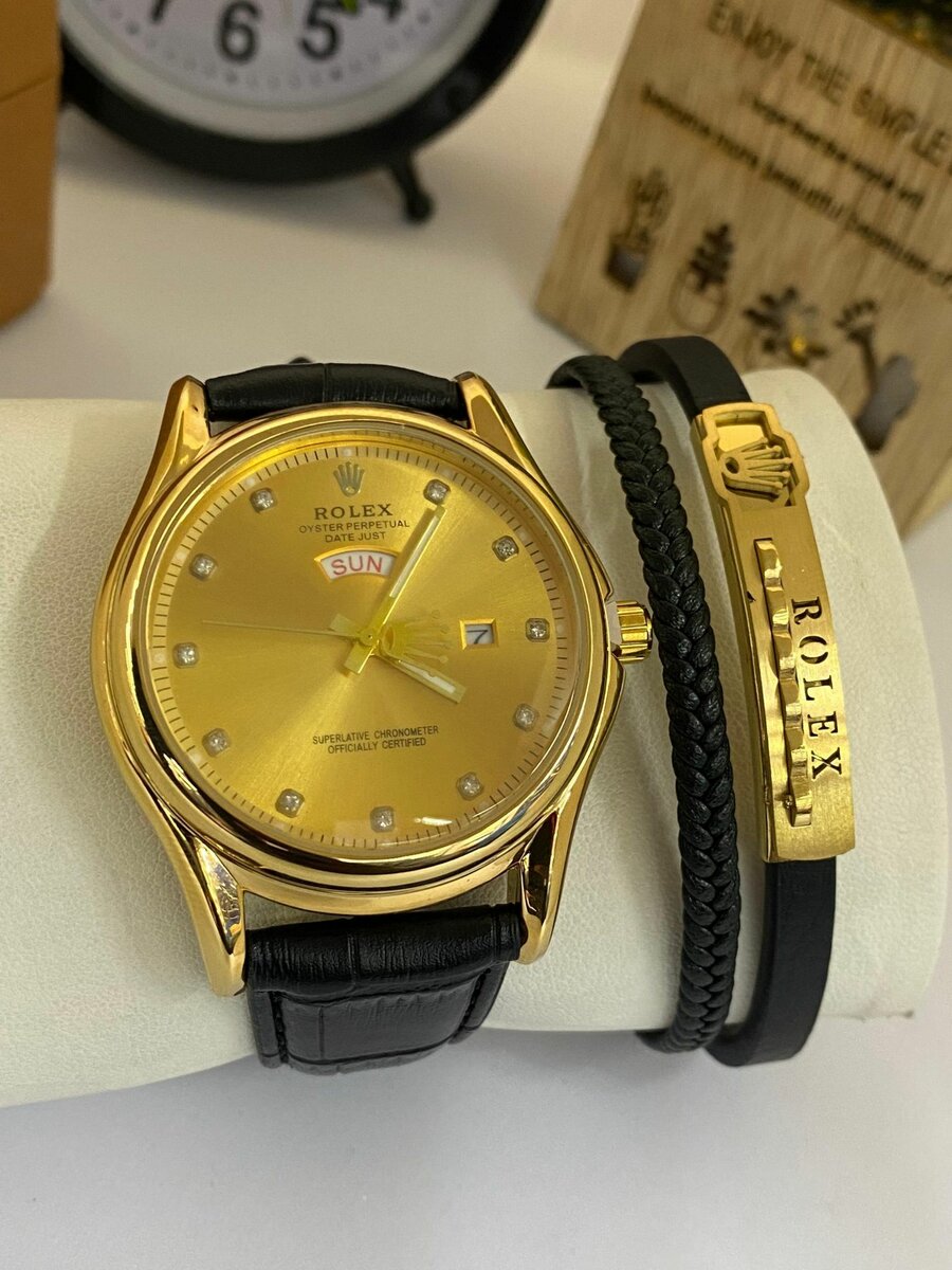 Rolex leather watch with bracelet