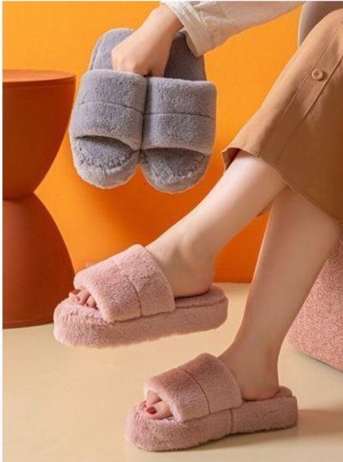 Winter Women Home Cotton Slippers New Korean Long Plush Open