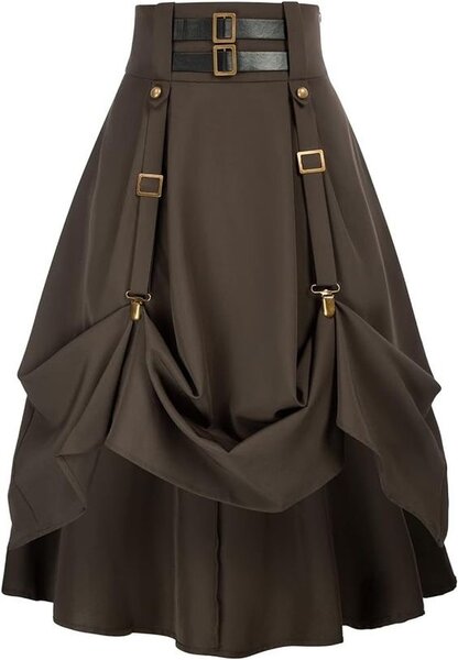 Women Goth Steampunk Skirt High Waist Pirate Midi