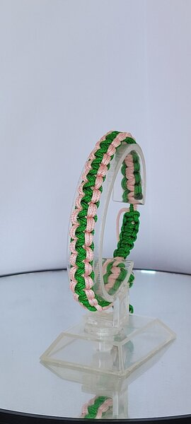 Bracelet tissé vert et rose