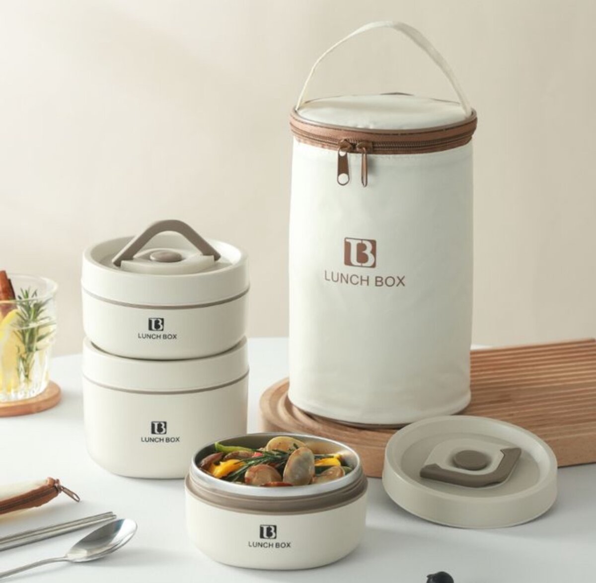 3Pcs Insulated Food Bowls in a Bag Lunch Box- Brown