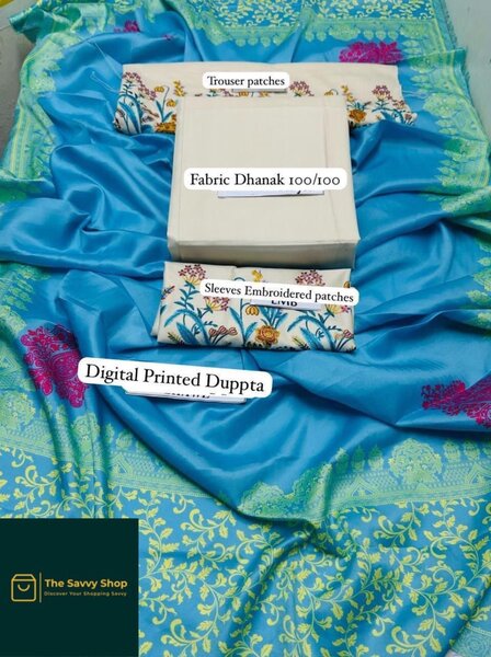 3 piece unstitched dhanak embroidered suit