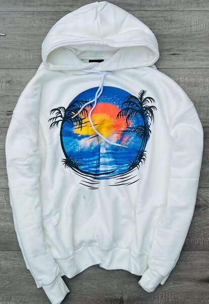 Sweat à capuche blanc imprimé