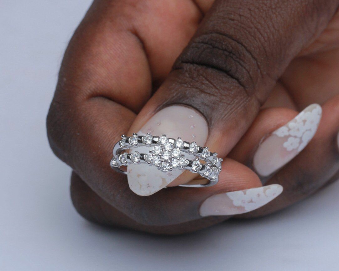 Silver Engagement and wedding Rings