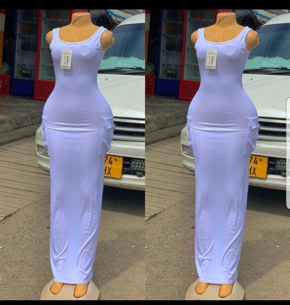 White long dress with pocket.