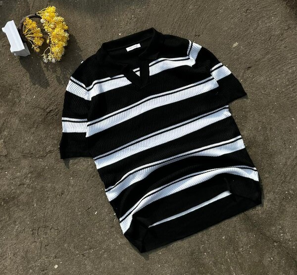 Polo Rayé Noir et Blanc