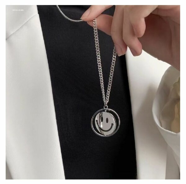 Chaîne Hip Hop spinning sourire pendentif collier argent