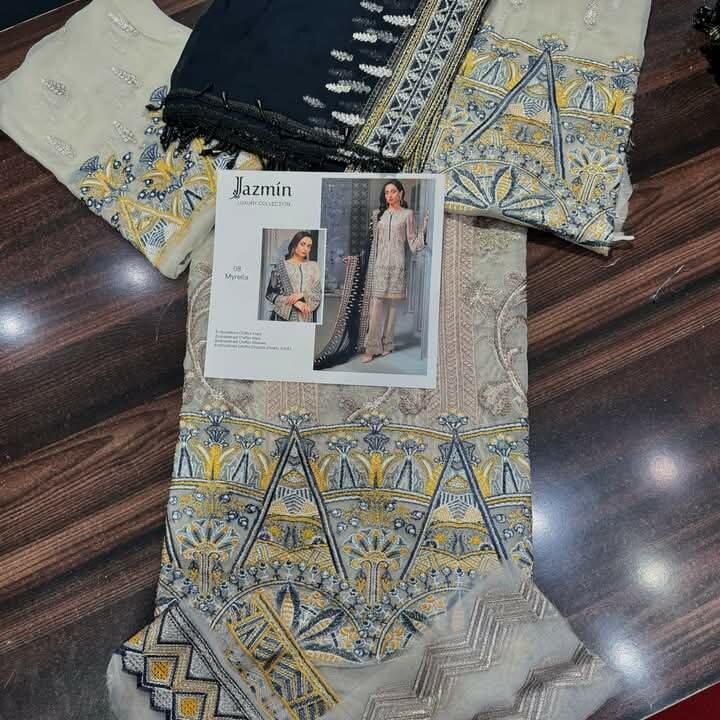 Beautiful unstitched 3pc embroidery dress