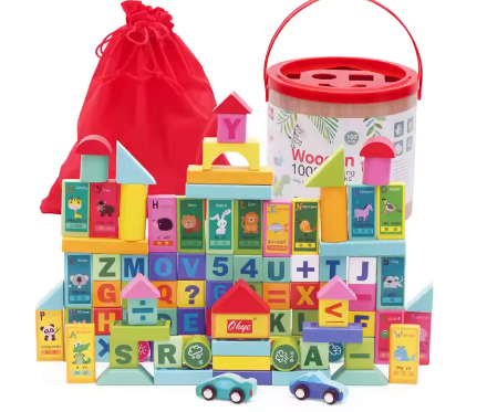 Wooden 100pcs Building Blocks / 3yrs+