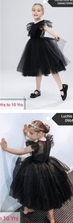 Kids' black,mesh dress with fly sleeves for parties