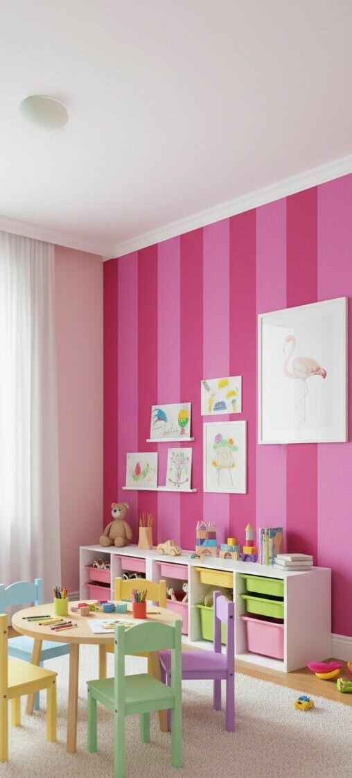 Papier Peint Rayures Roses