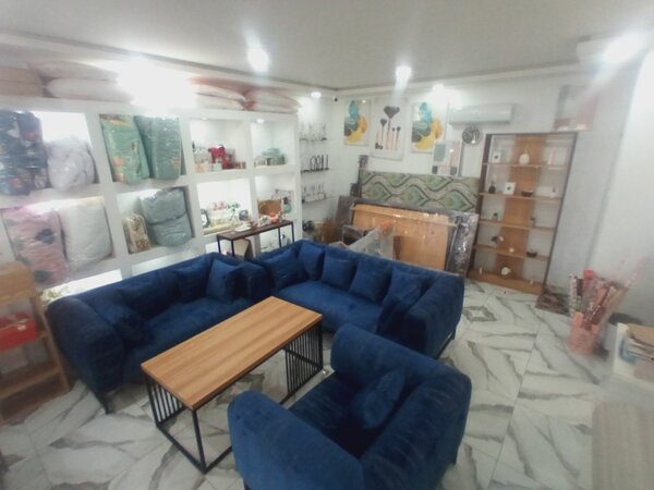 Canapé d'angle bleu en velours