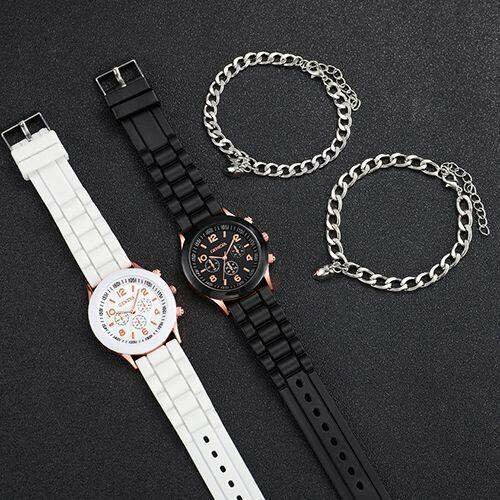 Fashion Couple Watch + Love Bracelet - Black/White