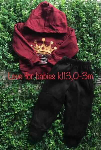 Set burgundy-black, sweatshirt and pants, 0-3m